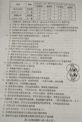 2019河北保定高三10月摸底考试生物试题及答案